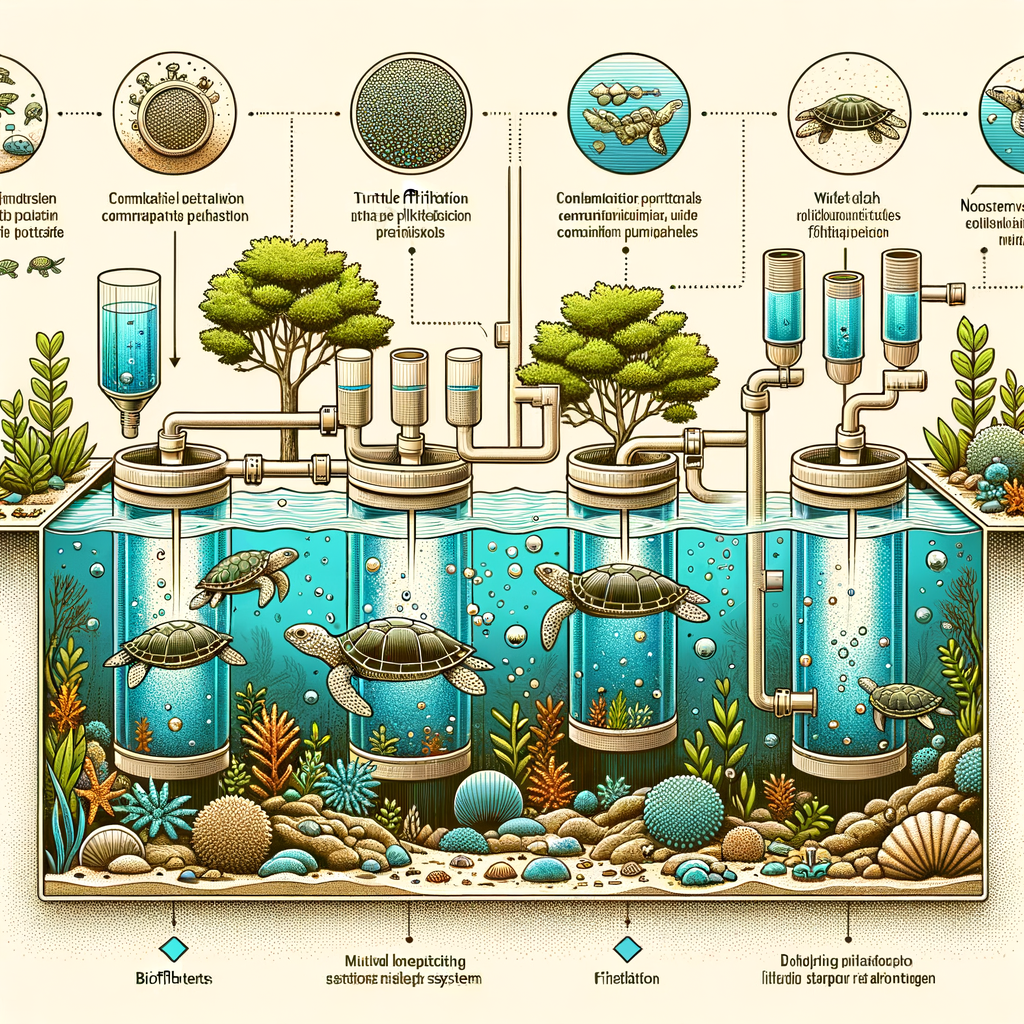 Diagram illustrating turtle tank biofilters and natural filtration systems, highlighting biofiltration in aquariums for maintaining a clean turtle tank environment.