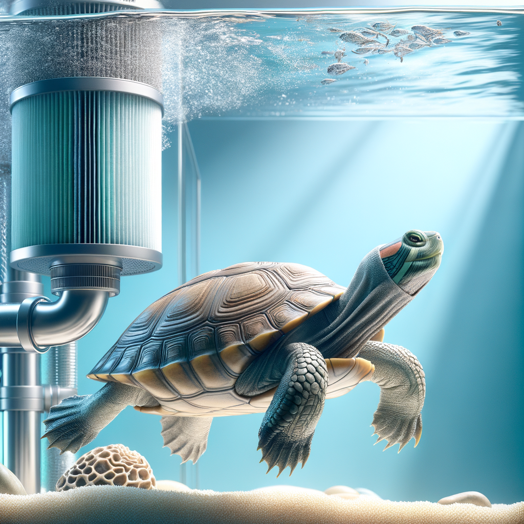 Healthy turtle swimming stress-free in clean tank, demonstrating the benefits of aquarium filters for improving turtle wellbeing and reducing stress.