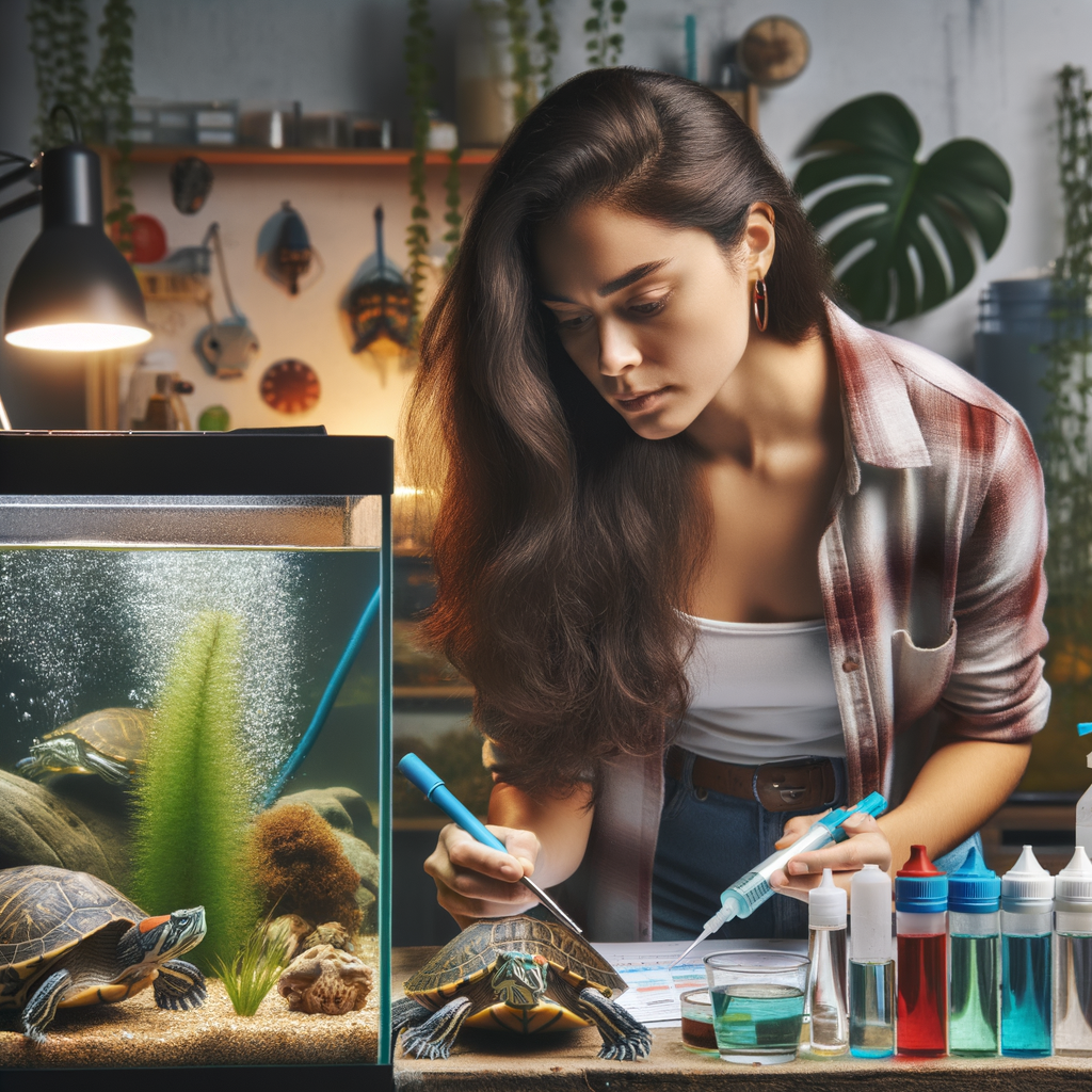 Aquarist troubleshooting turtle tank water problems, focusing on improving turtle tank water quality and maintenance for optimal habitat conditions
