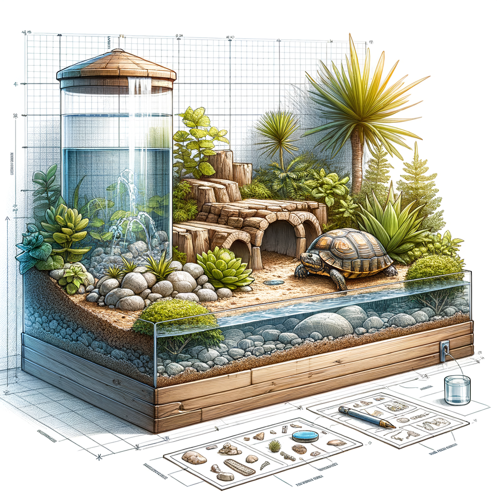 Professional illustration of a perfect Box Turtles habitat setup with essentials like water source, hiding spots, and basking area for ideal Box Turtles care guide.