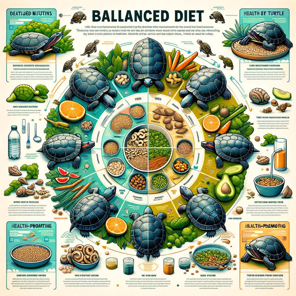Infographic illustrating a balanced diet for turtles, highlighting turtle nutrition, appropriate turtle feeding, healthy turtle food, and turtle dietary needs for nutritious turtle meals.
