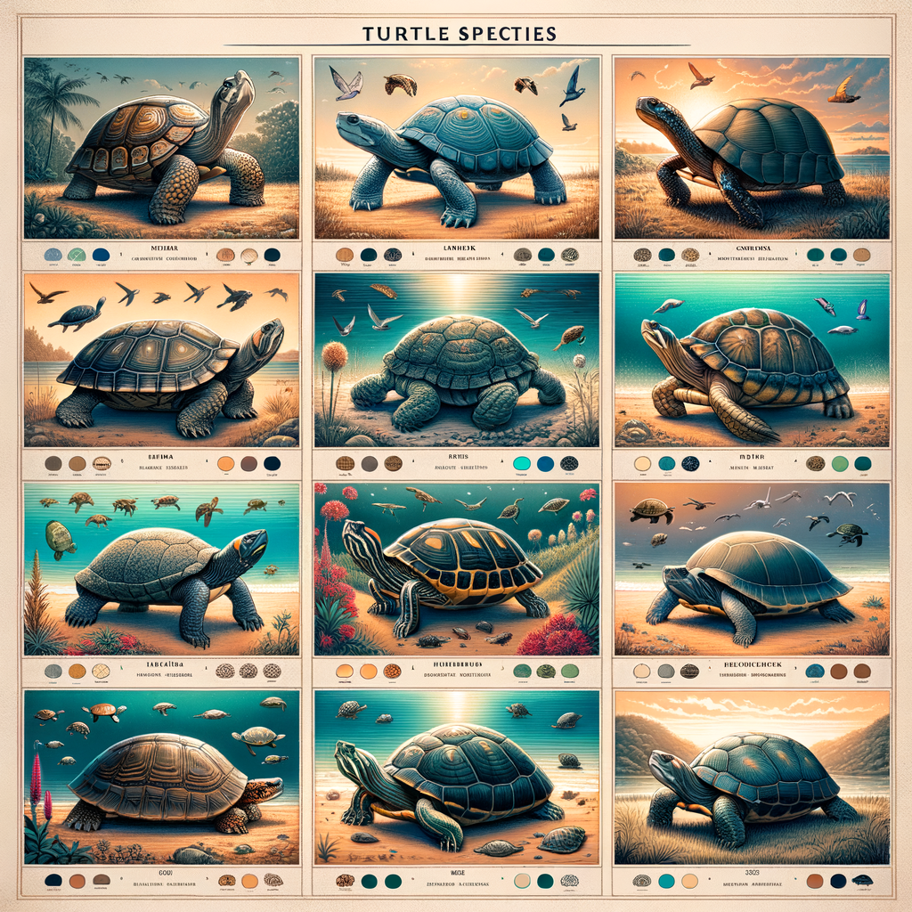 Visual guide highlighting the diversity and unique characteristics of different turtle species in their natural habitats for turtle exploration and species identification, emphasizing the richness of the turtle kingdom.