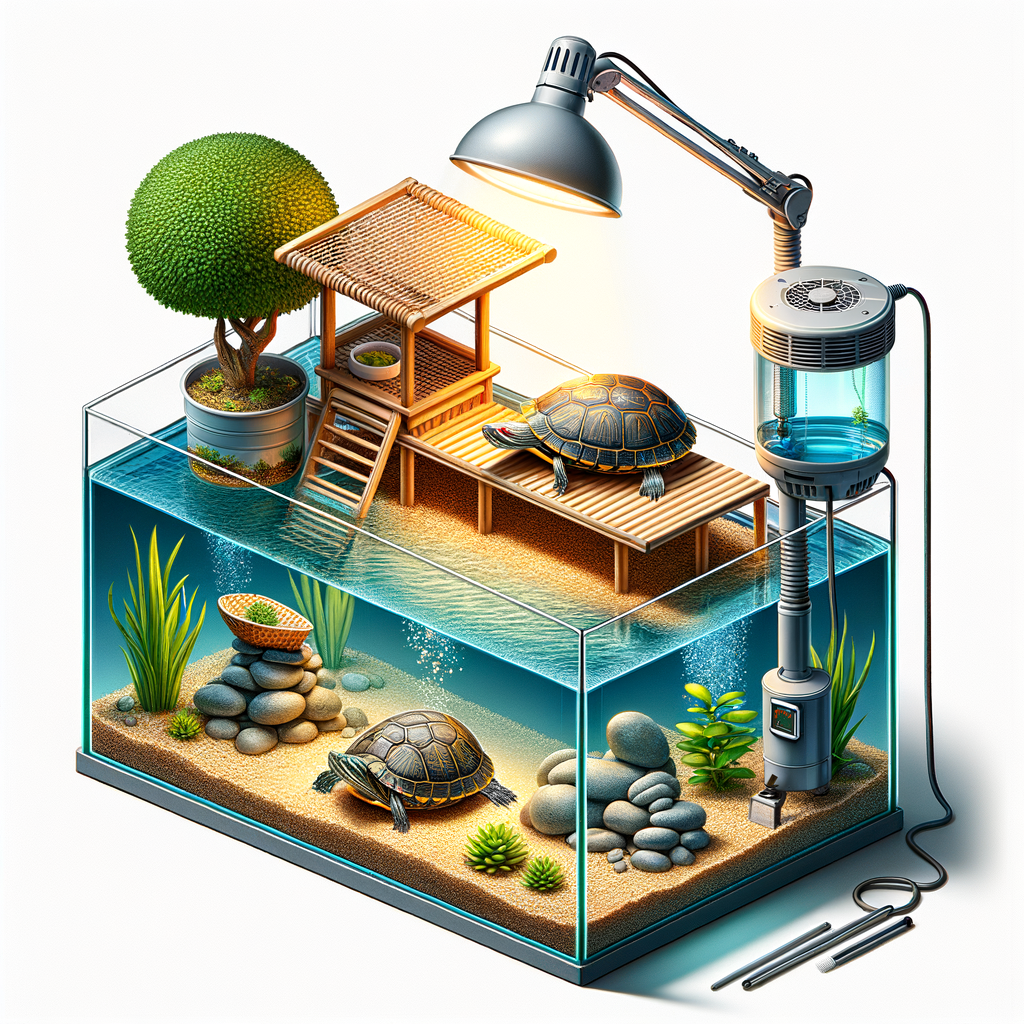 New turtle owners setting up a turtle tank with essential turtle tank supplies including aquarium equipment for turtles, showcasing a comprehensive turtle habitat setup for optimal turtle care essentials and turtle tank maintenance.