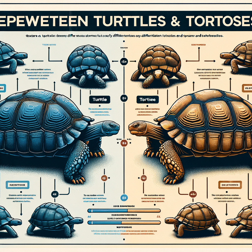 Infographic comparing turtle vs tortoise characteristics, highlighting key differences for easy identification and understanding turtles and tortoises in their habitats and behaviors.