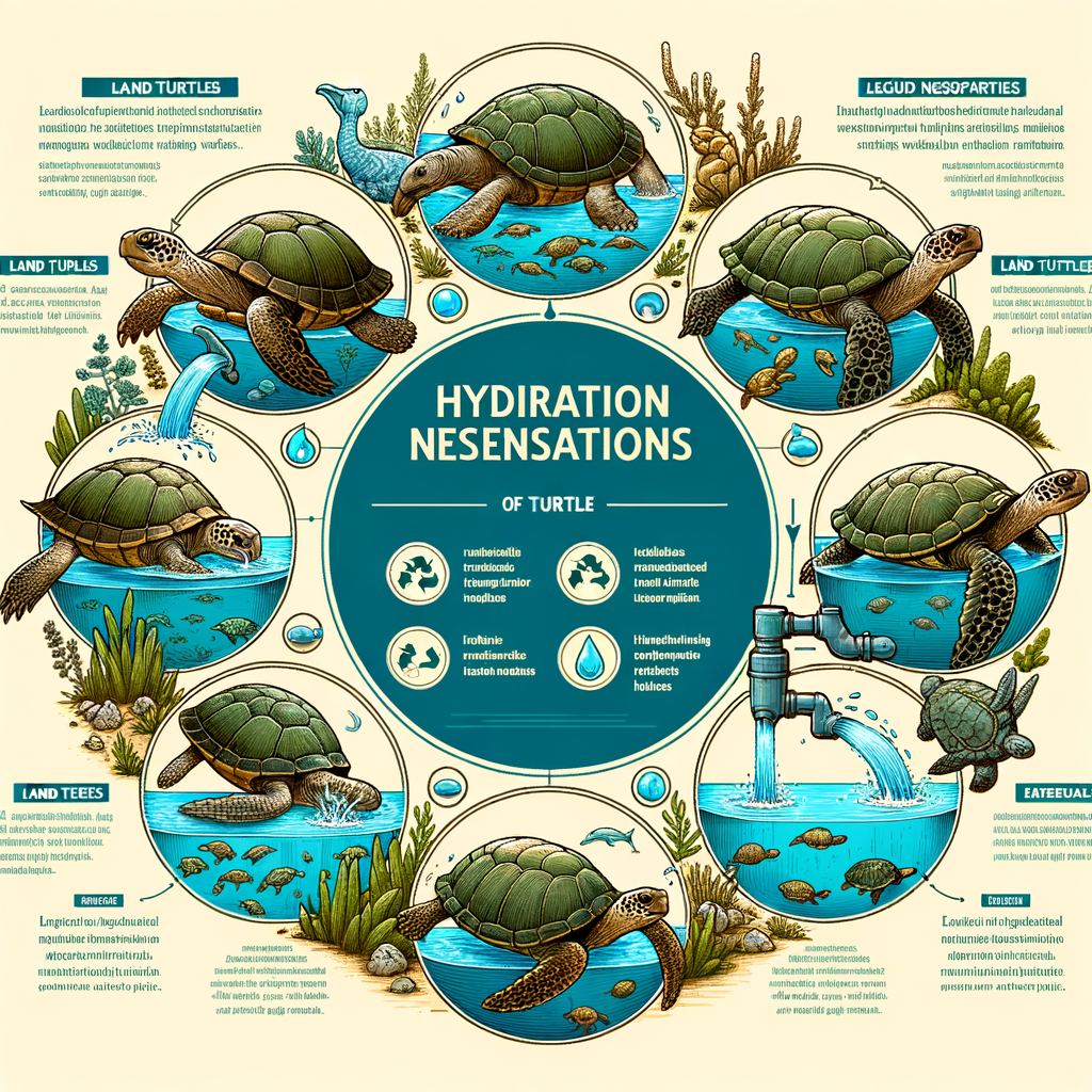 Infographic showcasing turtle hydration, drinking habits of aquatic and land turtles, and their water consumption for understanding turtle behavior and care.