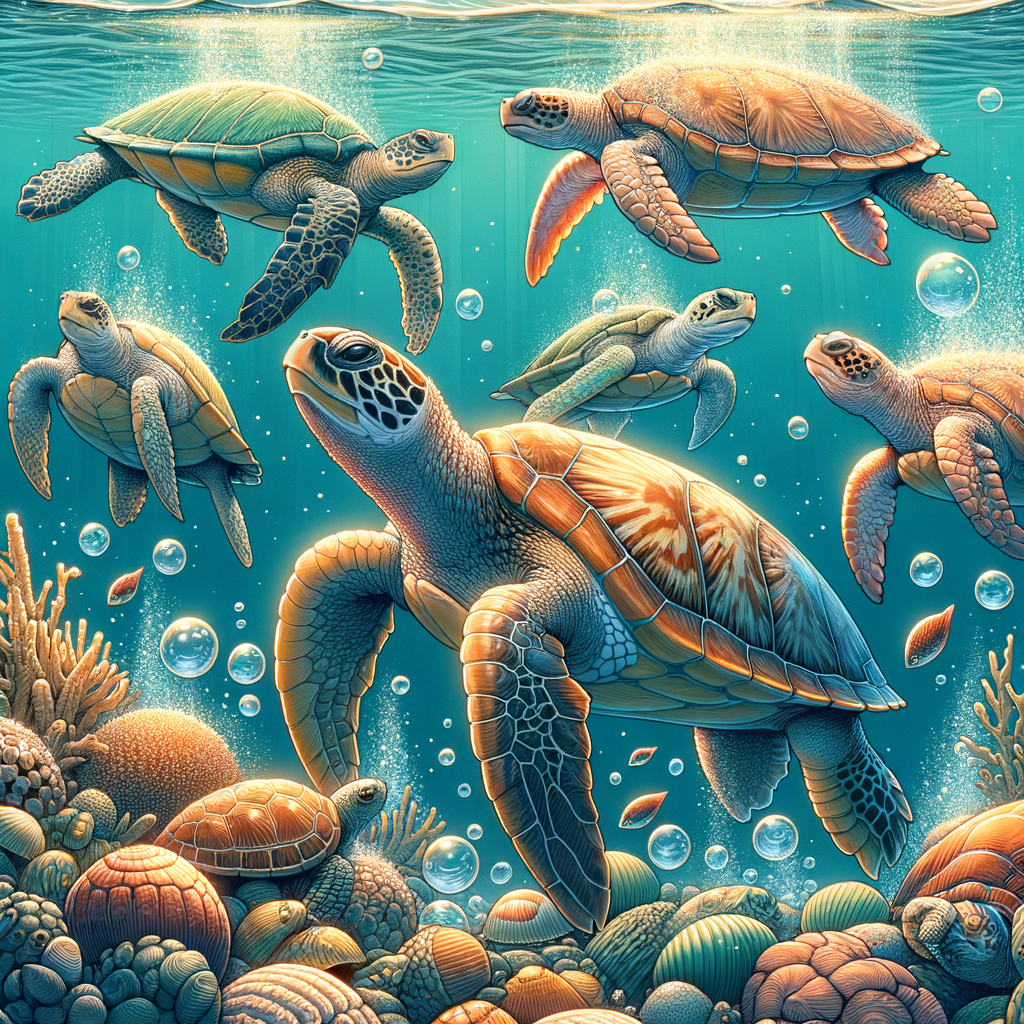 Professional illustration of turtle underwater survival, debunking myths about their aquatic life, showcasing their underwater breathing and thriving capabilities in various living conditions.
