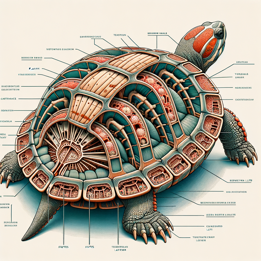 Cross-sectional illustration of a turtle shell showcasing its unique structure and composition, providing insightful turtle shell facts and anatomy details for understanding turtle shells.